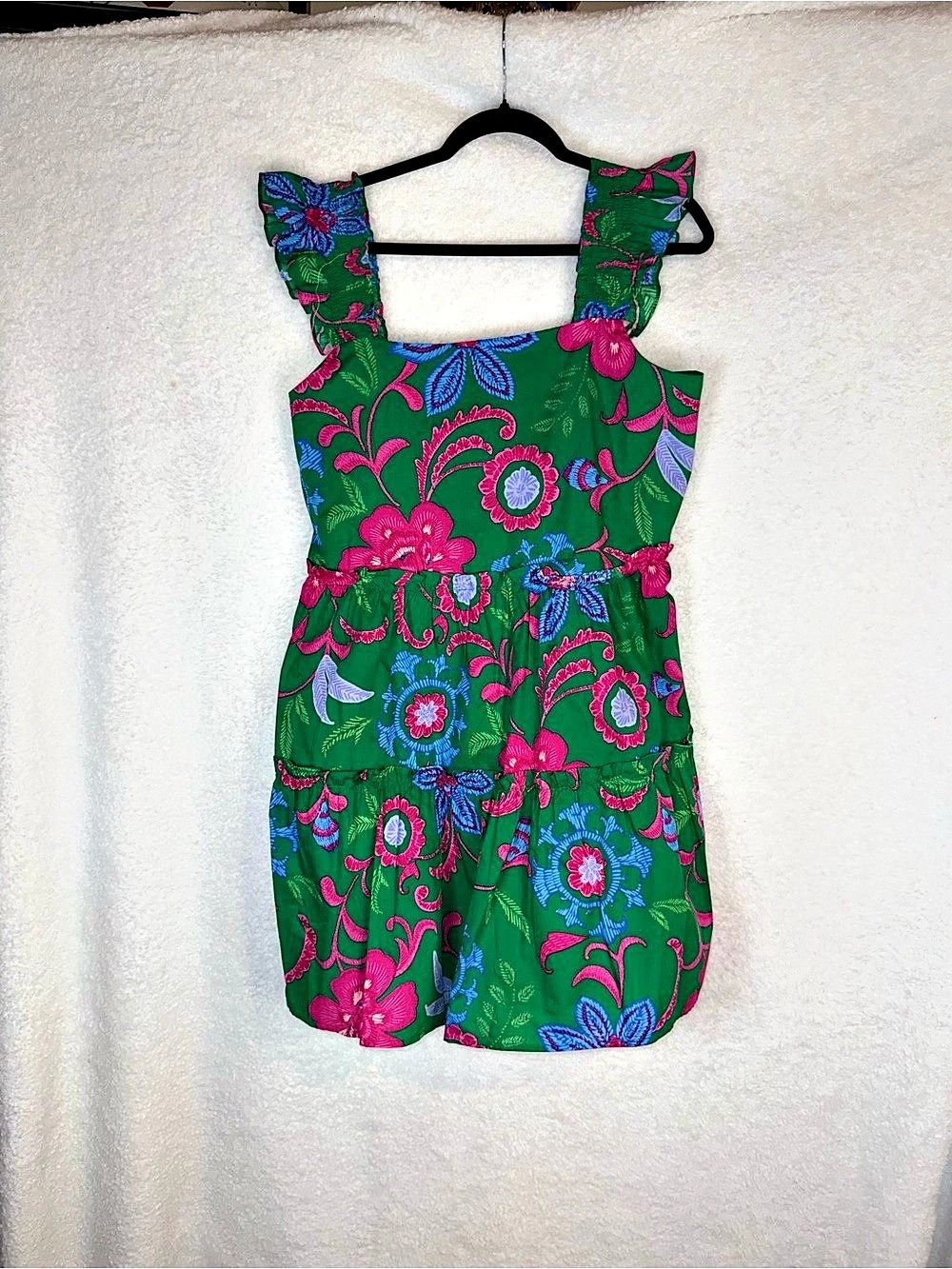 SugarLips Floral Ruffle Strap Dress in Green & Pink Size XL